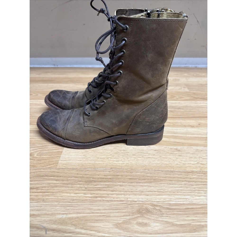 JUSTIN Women Boots 8 1/2 B Brown Rustic Leather Lace-Up Combat Western MSL41